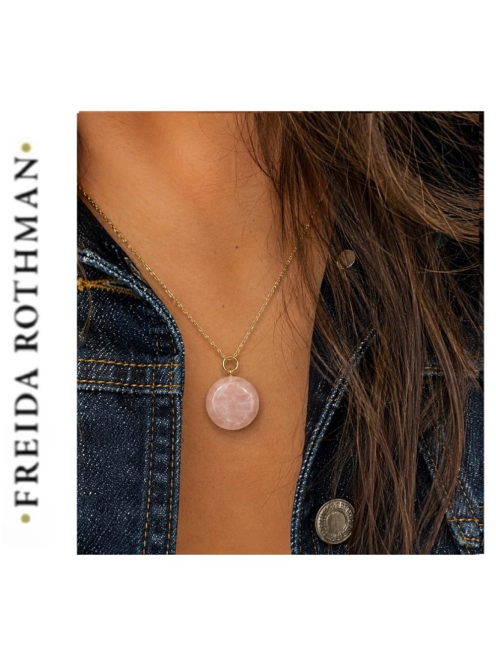 Freida Rothman Vault Genuine Rose Quartz Brass Based Charm Pendant